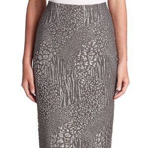 Jacquard Mellalic Silver Pencil Skirt by Teri Jon